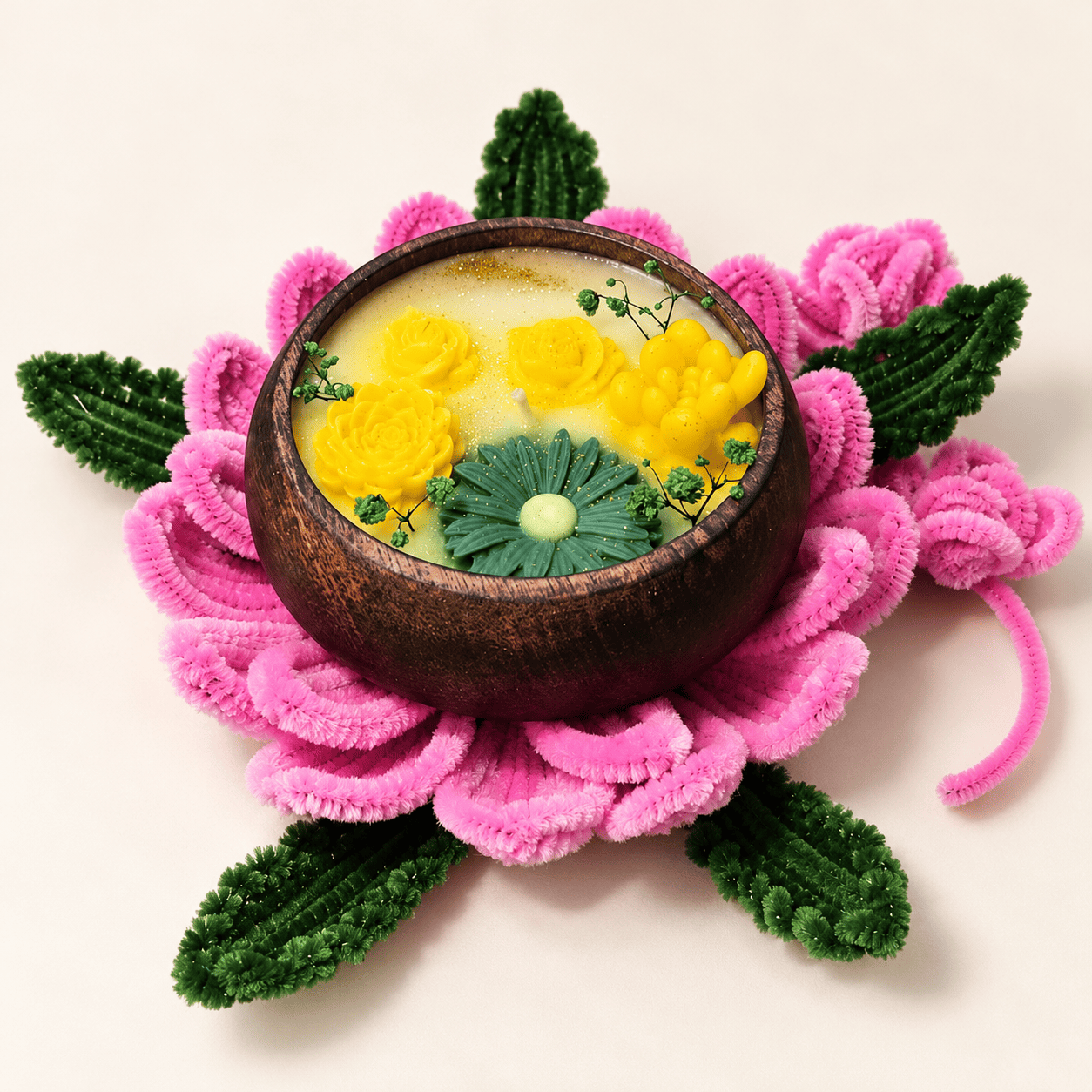 Handcrafted Floral Garden Wooden Candle