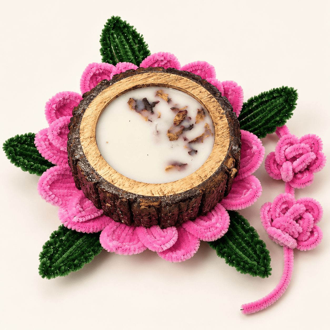 Handcrafted Floral Wooden Candle