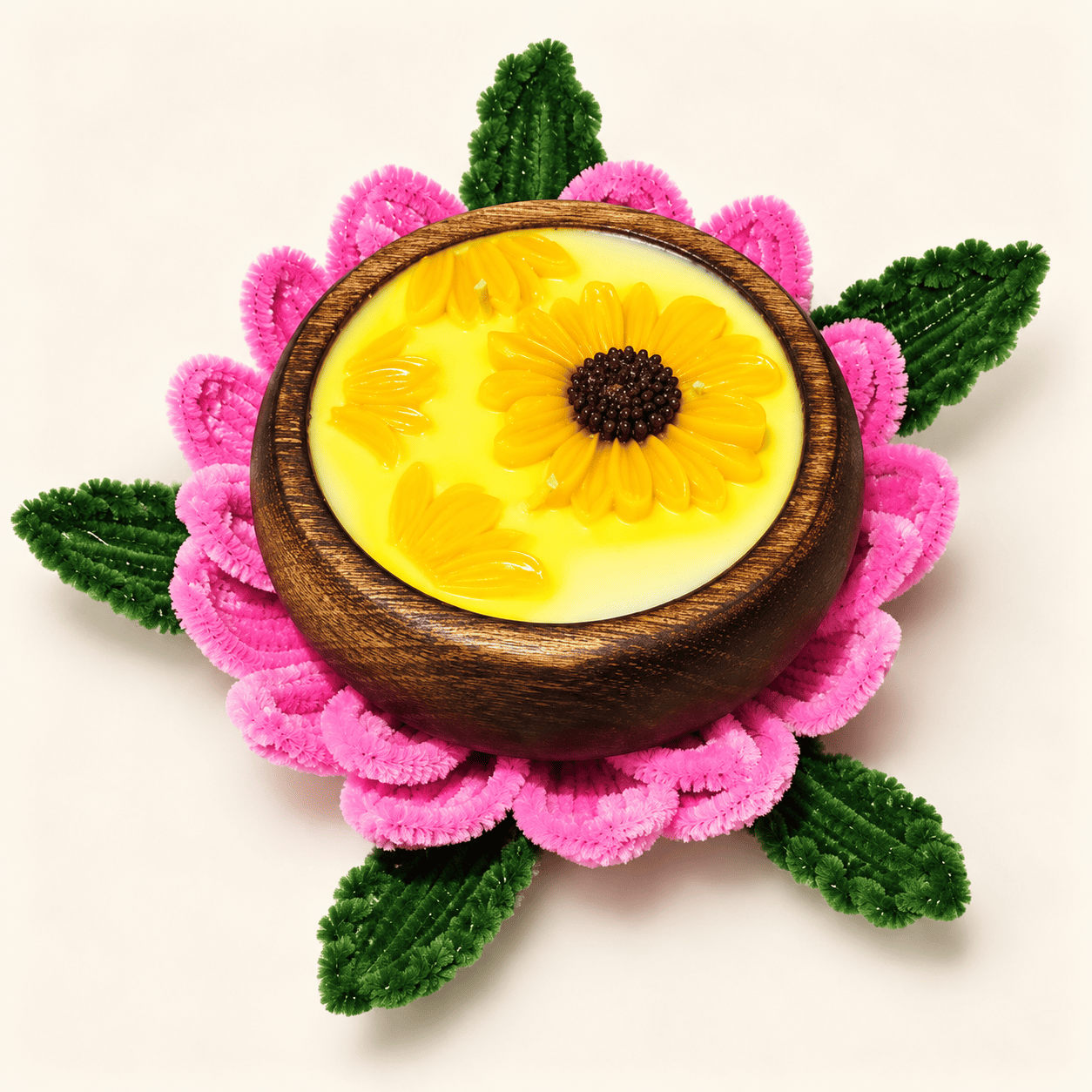 Sunflower Floral Wooden Candle