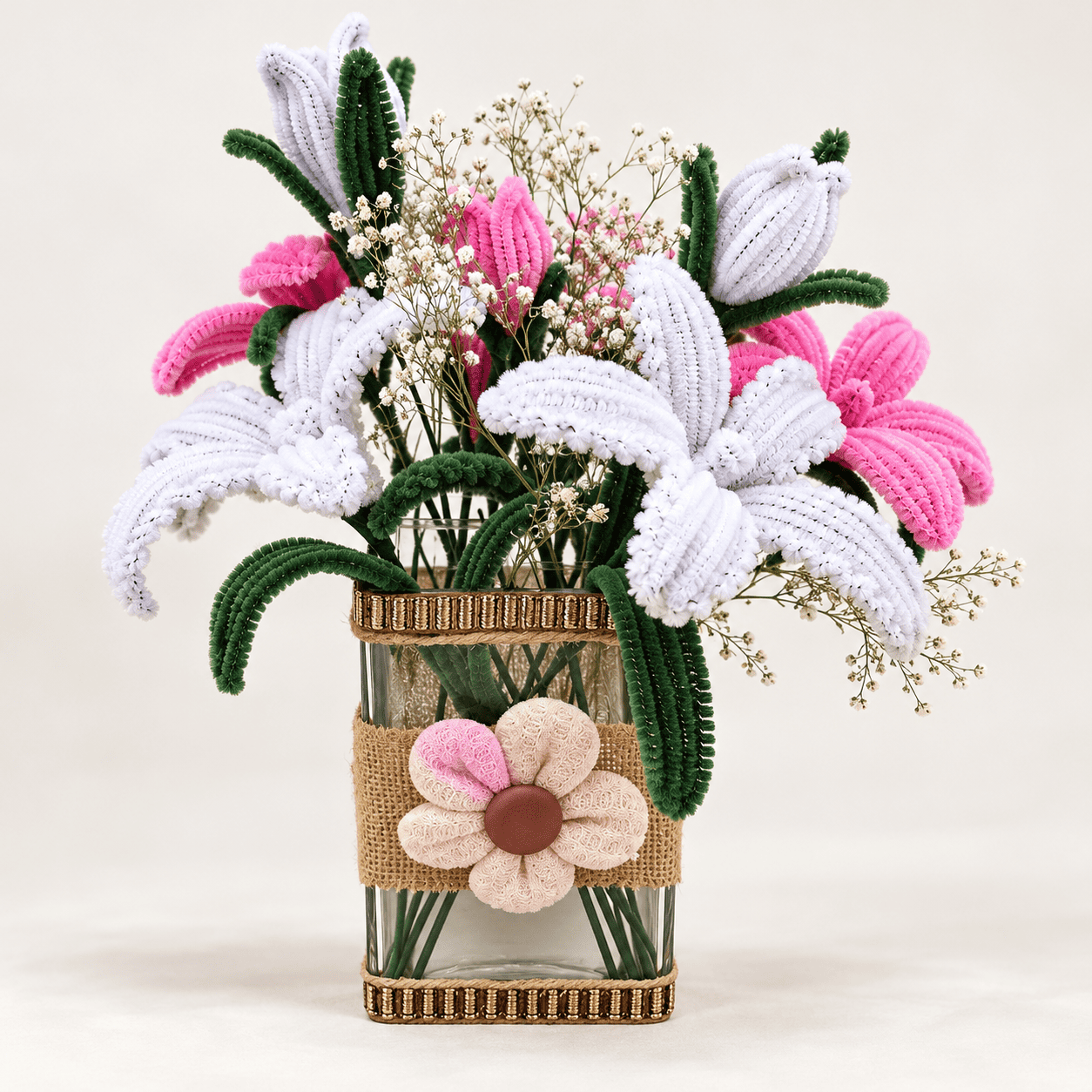 Decorative Vase with Handmade Flowers